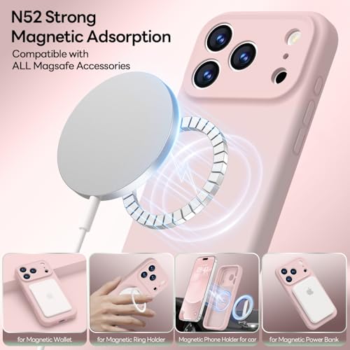 Image of LOVE 3000 Designed for iPhone 17 Pro Max Case, Premium Silicone [Compatible with Magsafe][Soft Anti-Scratch Microfiber Lining] Shockproof Protective Phone Case for Men Women 6.9 inch, Chalk Pink