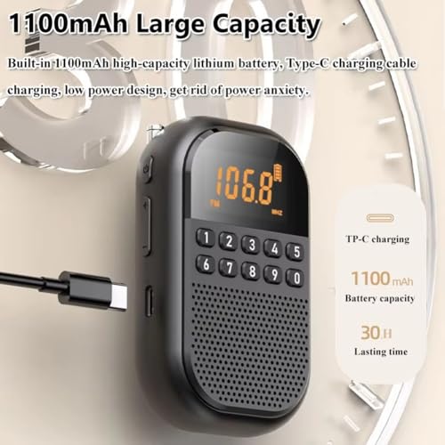 Radio de bolsillo para mayores con pantalla LCD grande y altavoz Bluetooth 4