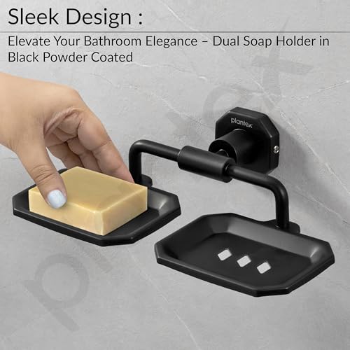 Image of Plantex 304 Grade Stainless Steel Soap Holder for Bathroom /Double Soap Dish /Soap Stand for Kitchen Sink /Bathroom Accessories- Nipron (Black)