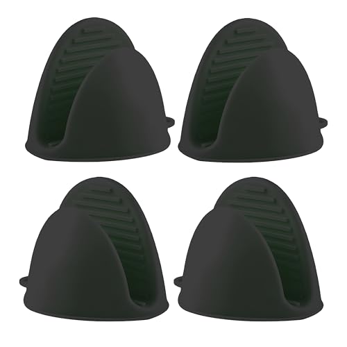 2 Pairs All Black Heat Resistant Oven Gloves, 500°F Food Grade Silicone Microwave Mitts for Baking & Grilling - Non-Slip Grip & Easy Clean