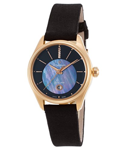 Eterna 2940-56-41-1357 Women's Avant-Garde Diamonds Automatic Black Satin Rose-Tone Ss Watch