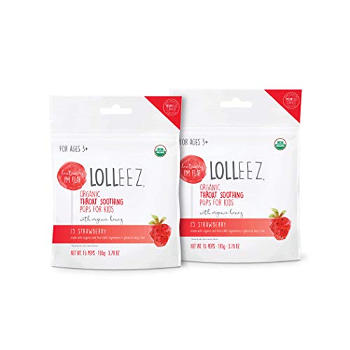 Image of Lolleez Organic Lollipops for Sore Throat Relief – Perfect for Soothing A Sore Throat While Tasting Great – Strawberry, 2-Pack (15-Count Bags, 30 Total)
