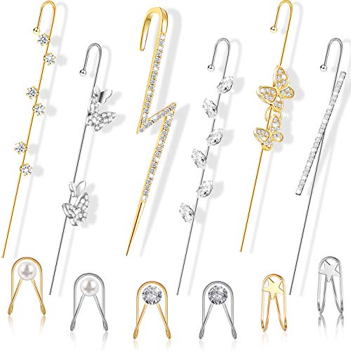 12 Pieces Ear Cuffs Wrap Crawler Hook Earrings Cartilage Clip on Earring for Women Girls Piercing Wrap Climbers Earrings Jewelry for Valentine's Day (Silver, Gold)