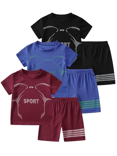 Jolyshlid Boys' Active Shorts Set 6 Pieces T-Shirt and Quick Drying Shorts Summer Activewear Sets Multicolor 7-8Y
