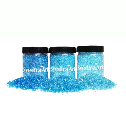 Syedra Broken Crushed Glass Glitter 1-3mm Set of 3 Crushed Glass for Crafts Epoxy Resin Craft Supplies Nail Art DIY 1LB (Turquoise)