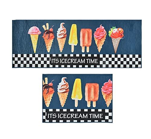 Image of Antislip & Washable 3D Digital Ice Cream Printed Runner and Mat Combo for Kitchen Set of 2