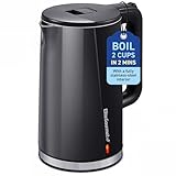 Elite Gourmet 1.7L Cool-Touch 1500W Fast Boil Electric Kettle, Fully Stainless Steel Lid & Interior BPA Free, Double Wall, Auto Shut-Off, Black