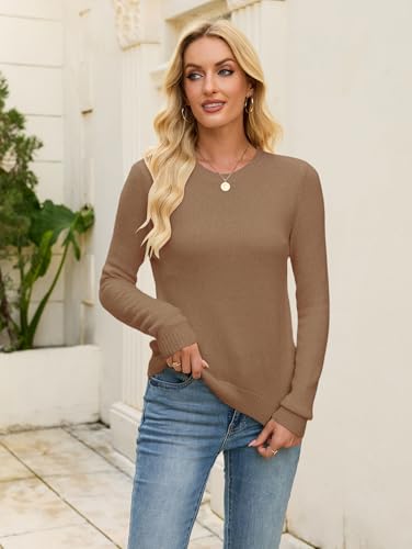 Image of Libsorge Womens Cute Crewneck Ribbed Knit Lightweight Thin Sheer Long Sleeve Sweater T Shirt Top Spring 2025