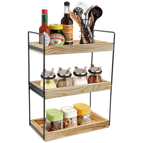 Byfoyif Triple Estanteria de Escritorio de Madera, Estante de Escritorio de Madera de 3 Niveles, Estantería Organizador de Escritorio, Estante de Escritorio Sobremaesa, para Dormitorio y Oficina