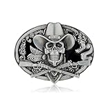 QUKE Western Cowboy Ghost Skeleton Skull with Rifles Guns Belt Buckle Black Enamel