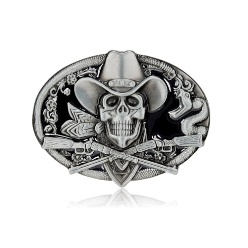 YOQUCOL Ghost Skeleton Skull Belt Buckle for Men American Native Western Cowboy Belt Buckle Black Enamel