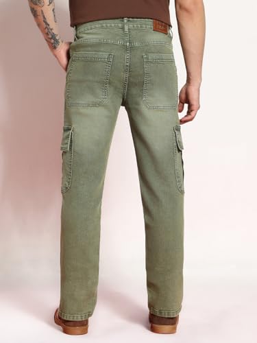 Image of Urbano Fashion Men's Regular Fit Washed Cargo Jeans with 6 Pockets Stretchable