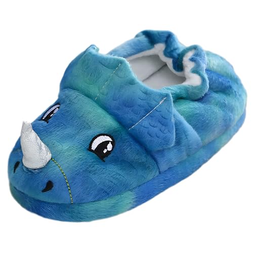 Annnowl Toddler Boy Girl Shoes Cartoon Animal Slippers(5-6 Toddler, Blue Dinosaur)