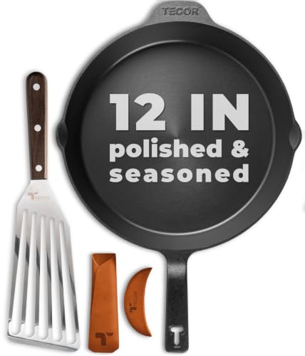 TECOR Polished Cast Iron Skillet 12 Inch | No PFAS I German-Engineered