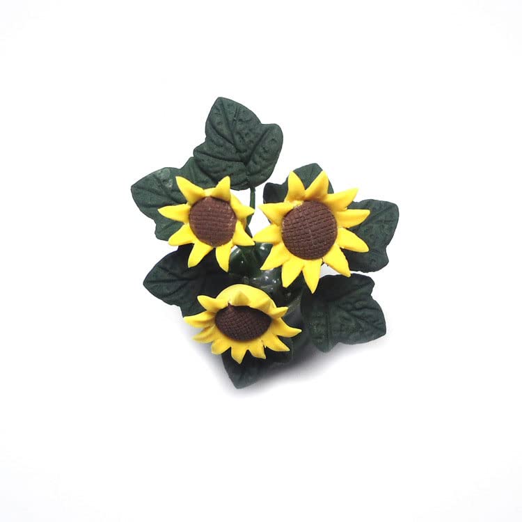 zalati Dollhouse Sunflower with Vase 1:12 Miniature Clay Flower Ceramics Vase for Doll House Decoration, Yellow, Small - Image 3