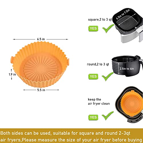 2QT Air Fryer Silicone Liners,Small Air Fryer Liners 2 Pack, Reusable Air Fryer Silicone Liner for 2QT Air Fryer, Flammable Parchment Liner Replacement.(Blue Orange)