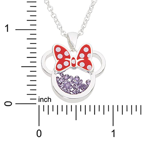 Disney Birthstone Women And Girls Jewelry Minnie Mouse February Amethyst Purple Cubic Zirconia Shaker Pendant Necklace, Silver Plated,18+2" Extender #TOP4