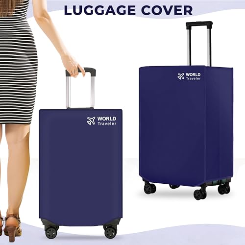 Image of Kraptick Non-Woven Luggage Cover - Waterproof, Dustproof, and Stretchable Luggage Protector Cover, Durable Non-Woven Luggage Case for Trolley Bags with Stretchable and Durable Design (Blue-20 Inch)