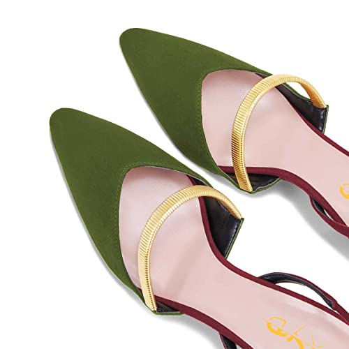XYD Women Trendy Closed Pointed Toe Slingback Sandals Mid Golden Heel Pull On Pumps Office Formal Dress Party Shoes3