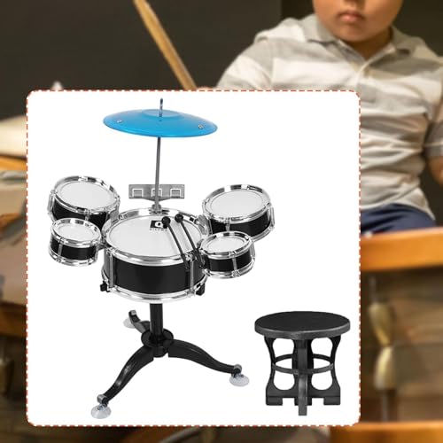 F Fityle Batterie Jazz Pour Enfants 3-6 Ans – Kit Complet Avec Baguettes Et Tabouret, Instrument éducatif En PP/PVC/métal, Noir