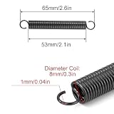 GUNGY Sprężyna trakcyjna 65 mm Sprężyny napinające z hakami Drut fortepianowy Średnica drutu 1,0 mm Średnica zewnętrzna 8 mm, siła 2,5 kg, 10 sztuk