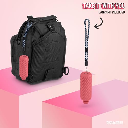 Image of Sensory Roller Fidget with Clicker, Tactile Spikes for Anxiety, Stress Relief, Pain Stim, Autism & Over Stimulation with Lanyard (Pink)