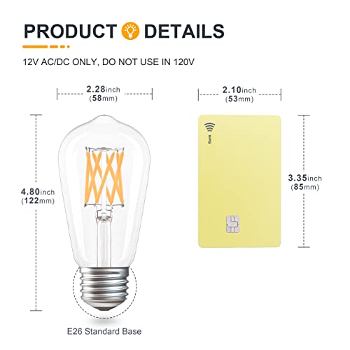 TOKCON 12 Volt Low Voltage LED Light Bulbs - Soft Warm 2700K 8W (Only for 12V DC/AC)- 80W Equivalent E26 Edison Base LED Bulb for RV, Battery System - 2 Pack by TOKCON - Image 2