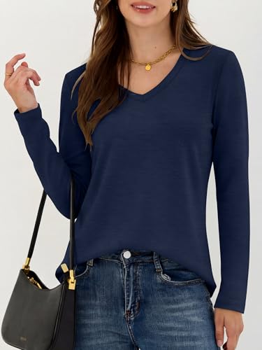 Image of ANRABESS Long Sleeve Shirts for Women Wrinkle Free V Neck Fall Top