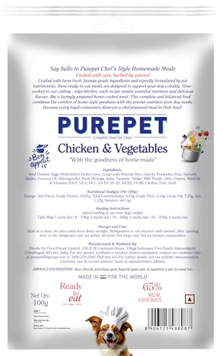 Image of Purepet Fresh Dog Food Chicken & Vegetables, for Adult & Puppy, 100gm | High Protein, 65% Real Chicken, 35% Fruits & Veggies |No Preservatives | Ready to Serve | All Breeds | One Pack One Meal