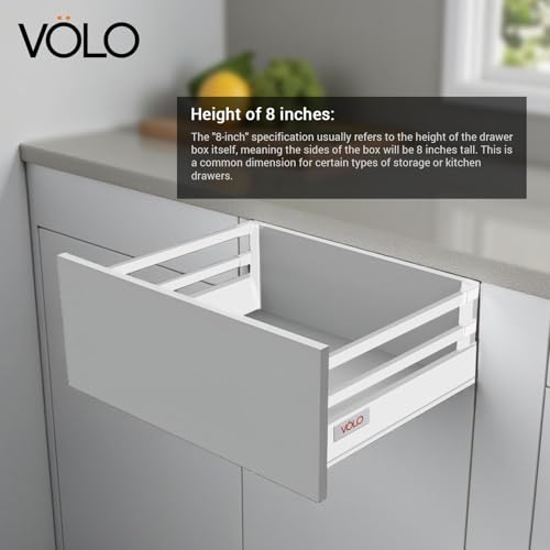 Image of VOLO Soft Close Tandem Drawer Slide System for Modular Kitchen - Double Gallery Metal Side Panels, Innotech Type, 50Kg Load Capacity | 1 Set | (White, 8 Inch X 500MM)