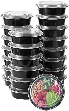 FULING 24 oz 50 ct Round Meal Prep Food Storage Containers with L...
