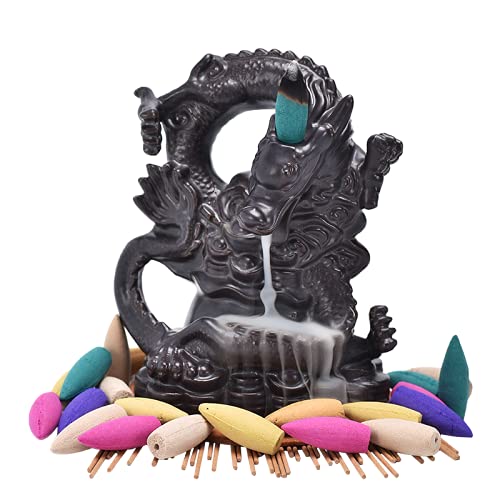 YYW Dragon Incense Holders Backflow Incense Burner with 20 Pcs Incense Cone 30 Pcs Incense Sticks Aromatherapy Ornament Home Decor (Dragon Incense Burner 07)
