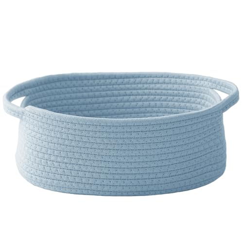 Image of JMvicyroam Small Woven Basket, Empty Gift Basket, Blue /1 Pack | Small Gift Basket, Cotton Rope, 12 x 8 x 30 in, Handles, Includes Ribbon and Bag, Birthday Gift Basket