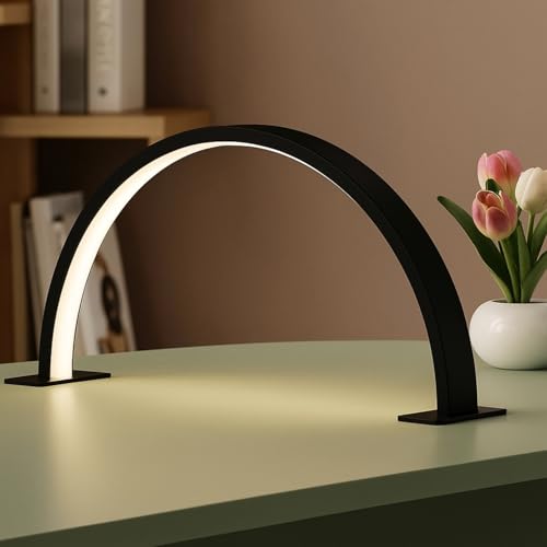 Luminária LED Moderna em Arco Meia Lua de Mesa para Estética, Manicure, Design Minimalista, 3 Tons Bilvolt, Ideal para Beleza, Maquiagem, Unhas (Preto, 55cm)