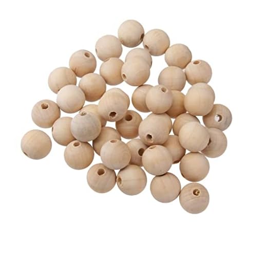 Cuentas de madera redondas genéricas – Bolitas de madera– Perlas de madera ornamentales – 50 piezas – Bisutería, madera, naturaleza, 10 mm