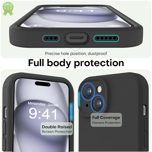 Image of LOVE 3000 Compatible with iPhone 15 Case, [Smooth Silicone Full Coverage Camera] [8ft Drop Protection], Soft Microfiber Lining Full Body Protective Case for iPhone 15 6.1 inch - Black
