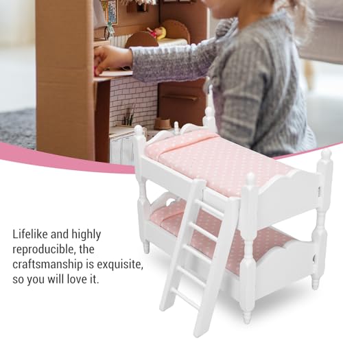 Yechiry Litera de bebé en Miniatura de Madera, Cama de Doble Capa a Escala a Escala con Escalera, Muebles de Dormitorio de Adornos de Dibujos Animados para Niños (Punto) - imagen 3