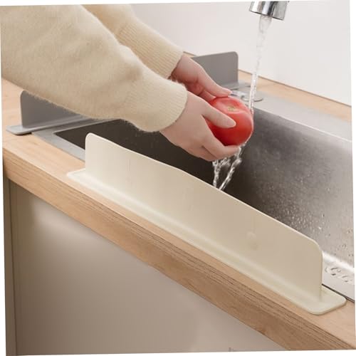 Protector contra salpicaduras para fregadero elevado, silicona beige con ventosa antihumedad 5