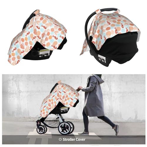 Image of Tropical Pattern Corals Sea Horse Baby Car Seat Canopy Nursing Cover for Newborn Car Seat Breastfeeding Covers Blanket Newborn Shower Gift