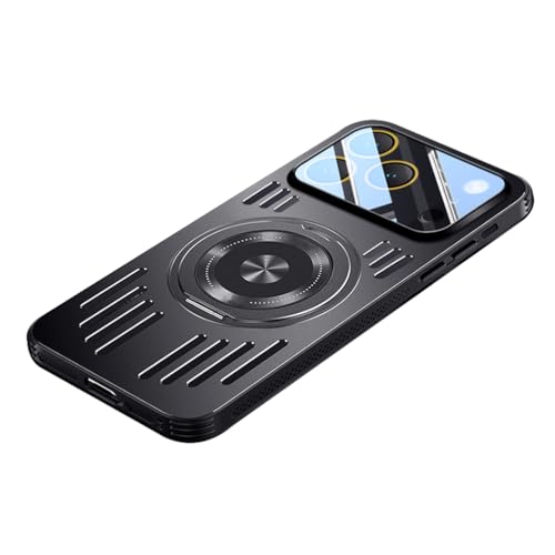 XINYANDIN 適用対象iPhone 17 Pro Max/17 Pro/17 Air/17 用マグネットケース、スリムメタル放熱ケース、回転スタンド付きカメラ保護カバー,黒,17 Pro