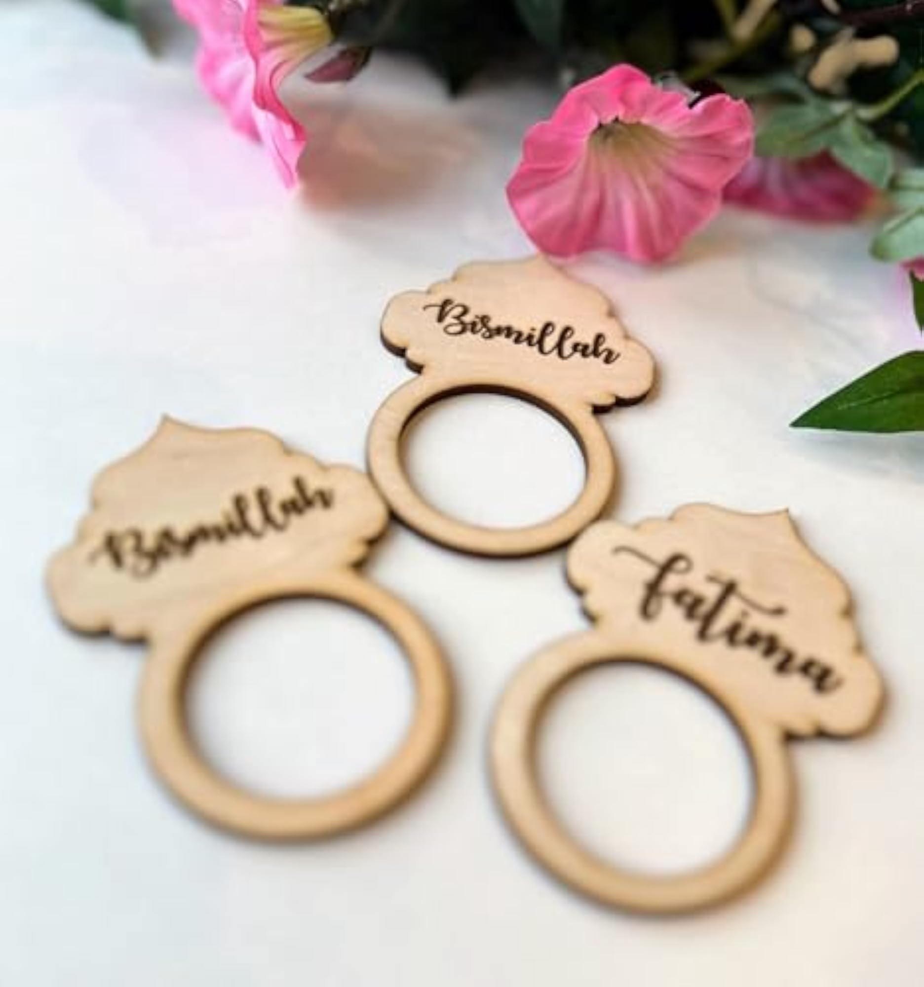 3 Pcs MDF Ramadan Napkin Rings, Custom Eid Mubarak Decor