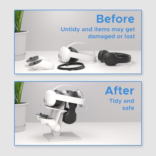 Image of DigiCharge VR Headset Stand for Meta Quest 3S / 3 / Oculus Quest 2 - Holder Mount Display Storage for Headset and Touch Controllers