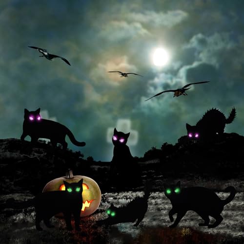 LCHAUNG 6Pack Black Cat Halloween Decorations Outdoor with LED Glowing Eyes Lights Black Cat Yard Stakes Halloween Decor, Waterproof Outside Cats Blow up Scary Patio Lawn Decorations の商品画像 7