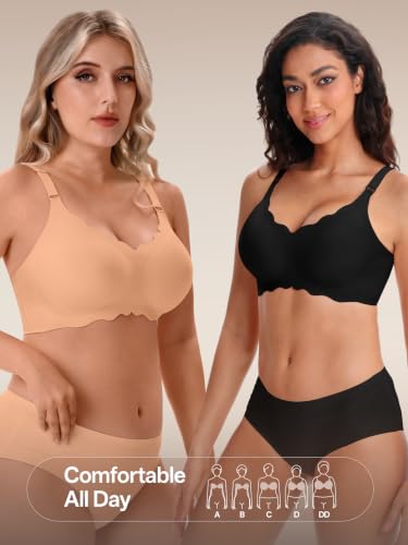 Image of Angelhood Seamless Jelly Bras for Women Wireless Push Up T-Shirt Bra Pack | Full Coverage, V Neck, No Underwire, Everyday Comfort, Convertible Bralettes, Supportive, Back Smoothing, Scalloped Brassiere
