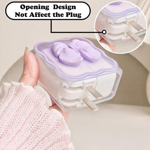 Image of FACTOTECH Case for MacBook & iPad Charger, 29w 30w 35w Charger Case, Travel Cord Organizer, Accessories (for Apple 29w 30w 35w Adapter)-Purple Bow