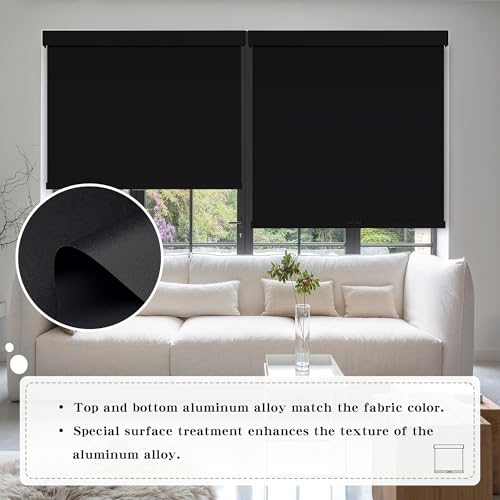 SUNOFF Cordless Blackout Roller Shades Blinds for Windows Free-Stop,Pull Down Room Darkening with Valance,Thermal Insulated Woven Fabric Window Door Blinds for Home,Office,Black 43" W x 72" L by sunoff - Image 3