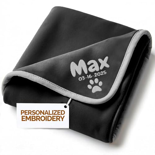 Personalized Puppy Blanket – Custom Embroidered Dog Blanket with Name & Birth Date – Soft New Puppy Gift – Keepsake for Dog Lovers, Pup Moms & New Pet Owners - Black