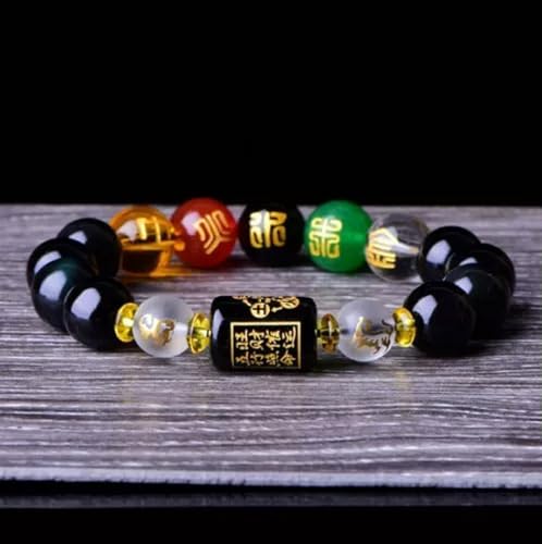 Obsidian Five Element Bead Fengshui Protection Attract Wealth Good Luck Bracelet