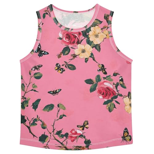JUNZAN Aesthetic Rose Hot Pink Children Athletic Tank Tops Sleeveless Teens Vest Loose Comfy Clothes for Running Hiking 3T
