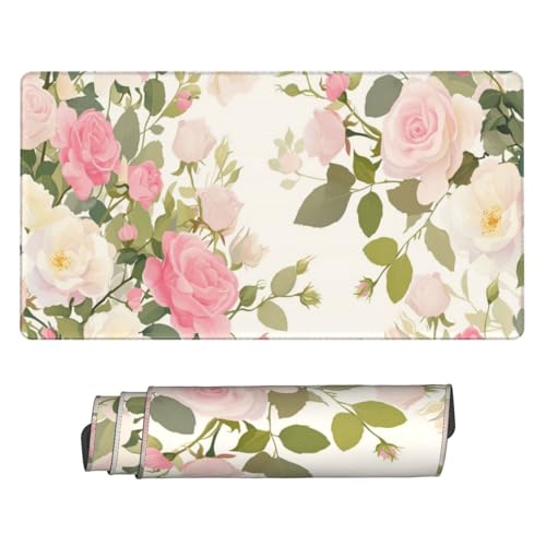 Grande Alfombrilla de Ratón Gaming Flores rosas - Mouse Pad XXL 1000x400 mm - Mousepad con Bordes Cosidos y Base de Goma Antideslizante - Mejora la precisión y la Velocidad - para Juegos/Oficina P4742